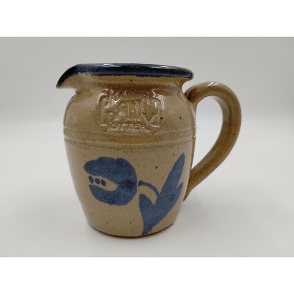 MAHON POTTERY Mini 4" Pitcher Handle Floral Design salt glaze Vintage - Picture 1 of 11